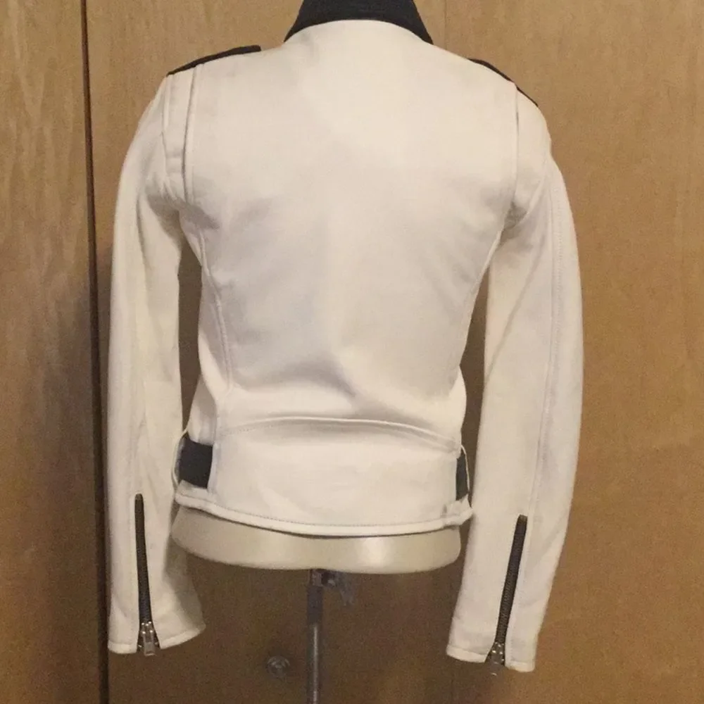 IRO White and Black Yulia Leather Jacket in Ecru - Picture 3 of 16